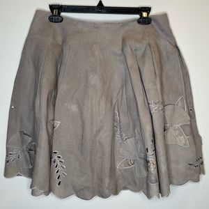 ANTHRO ELEVENSES Linen Floral Gray A-Line Skirt size 10
